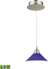 Cono 1 Light Led Pendant In Satin Nickel With Blue Glass