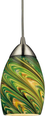 Mini Vortex 1 Light Pendant In Satin Nickel and Evergreen Glass