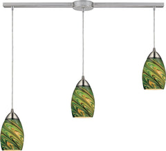 Mini Vortex 3 Light Pendant In Satin Nickel and Evergreen Glass
