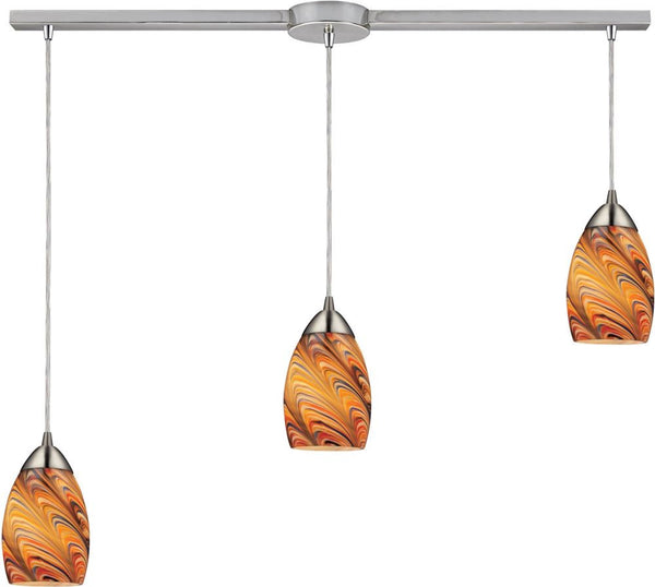 Mini Vortex 3 Light Pendant In Satin Nickel and Rainbow Glass