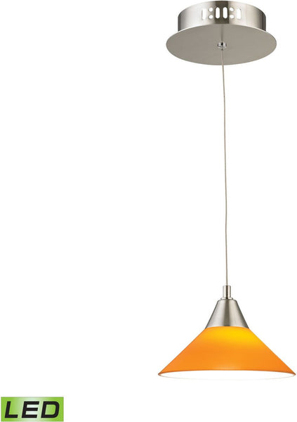 Cono 1 Light Led Pendant In Satin Nickel With Yellow Glass