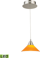 Cono 1 Light Led Pendant In Satin Nickel With Yellow Glass