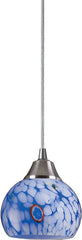 Mela 1 Light Led Pendant In Satin Nickel and Starlight Blue Glass
