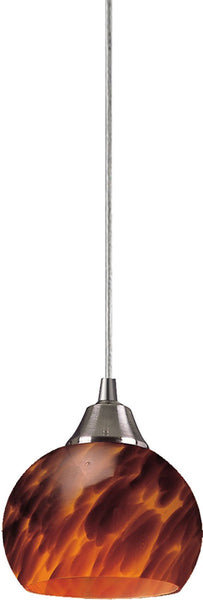 Mela 1 Light Led Pendant In Satin Nickel and Espresso Glass