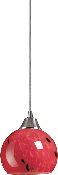 Mela 1 Light Led Pendant In Satin Nickel and Fire Red Glass