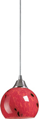 Mela 1 Light Led Pendant In Satin Nickel and Fire Red Glass