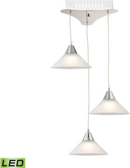 Cono 3 Light Led Pendant In Chrome With White Glass