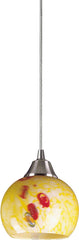 Mela 1 Light Led Pendant In Satin Nickel and Yellow Blaze Glass