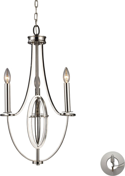 Dione 3 Light Chandelier In Polished Nickel - Includes Recessed Lighting Kit