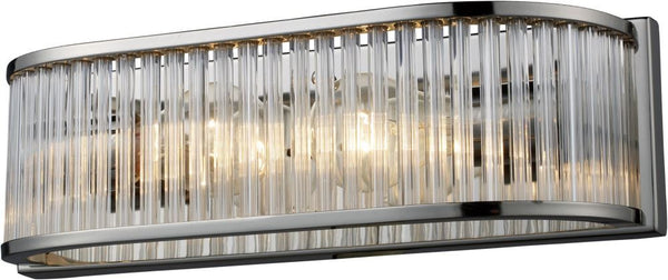 Braxton 2 Light Vanity In Polished Nickel and Ribbed Glass Rods