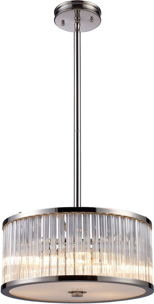 Braxton 3 Light Pendant In Polished Nickel and Ribbed Glass Rods