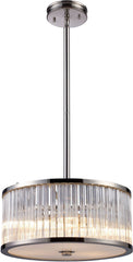Braxton 3 Light Pendant In Polished Nickel and Ribbed Glass Rods