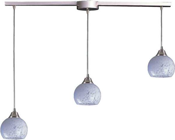 Mela 3 Light Pendant In Satin Nickel and Snow White
