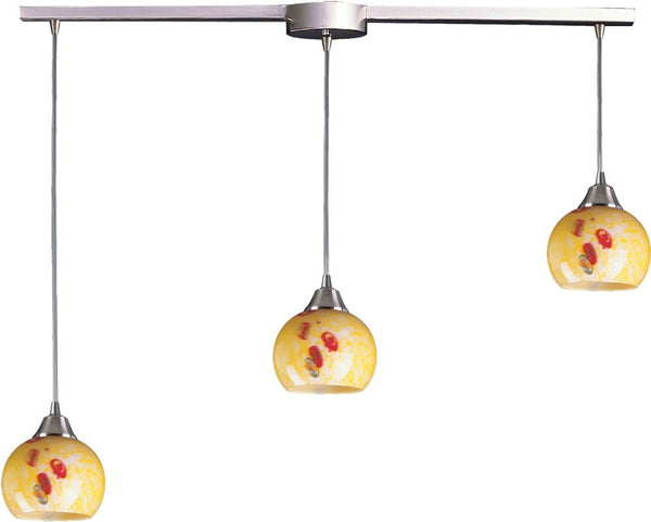 Mela 3 Light Pendant In Satin Nickel and Yellow Blaze