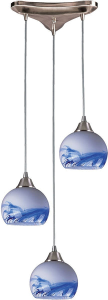 Mela 3 Light Pendant In Satin Nickel and Mountain