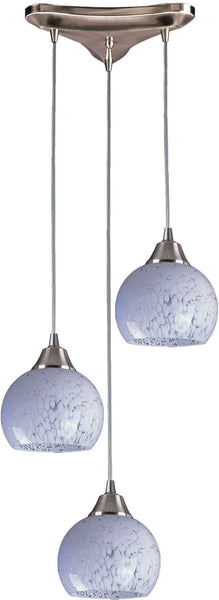 Mela 3 Light Pendant In Satin Nickel and Snow White