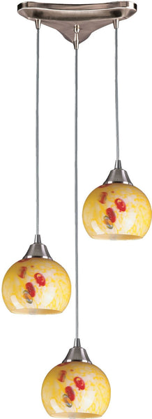 Mela 3 Light Pendant In Satin Nickel and Yellow Blaze