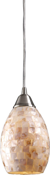 Capri 1 Light Pendant In Satin Nickel and Capiz Shell