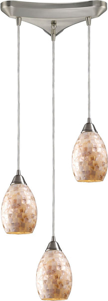 Capri 3 Light Pendant In Satin Nickel and Capiz Shell