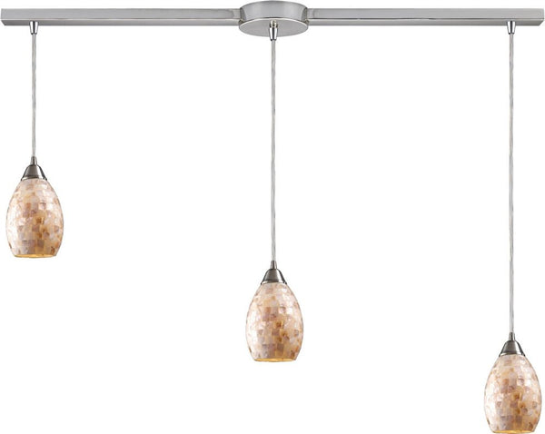 Capri 3 Light Pendant In Satin Nickel and Capiz Shell