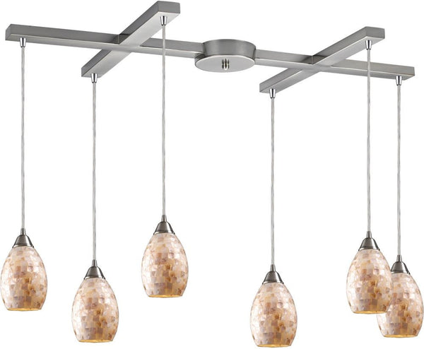 Capri 6 Light Pendant In Satin Nickel and Capiz Shell