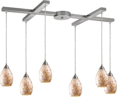 Capri 6 Light Pendant In Satin Nickel and Capiz Shell