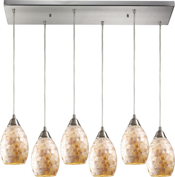 Capri 6 Light Pendant In Satin Nickel and Capiz Shell