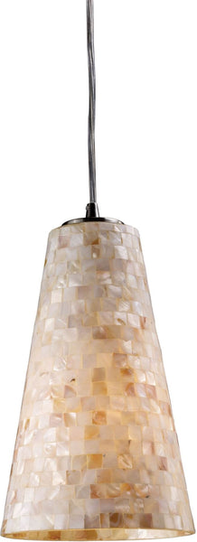 Capri 1 Light Pendant In Satin Nickel and Capiz Shell