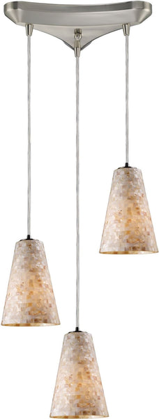 Capri 3 Light Pendant In Satin Nickel and Capiz Shell