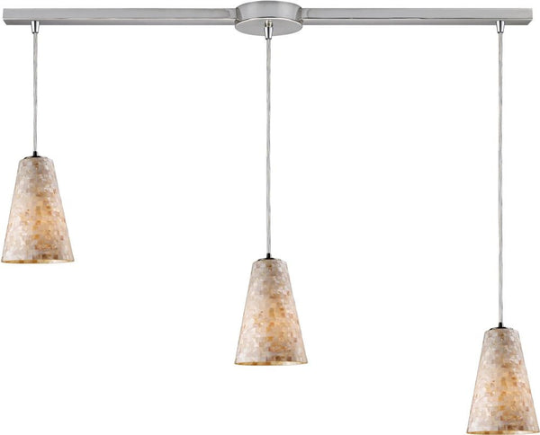 Capri 3 Light Pendant In Satin Nickel and Capiz Shell