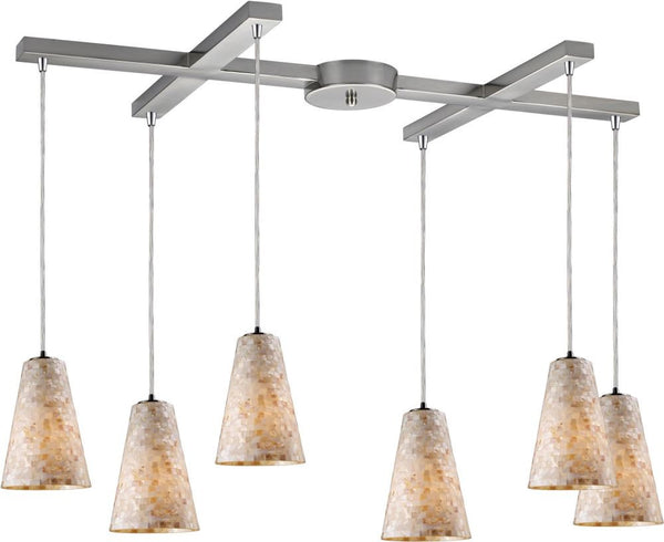 Capri 6 Light Pendant In Satin Nickel and Capiz Shell