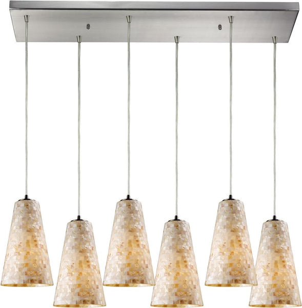 Capri 6 Light Pendant In Satin Nickel and Capiz Shell