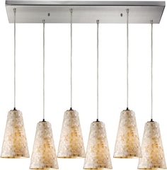 Capri 6 Light Pendant In Satin Nickel and Capiz Shell