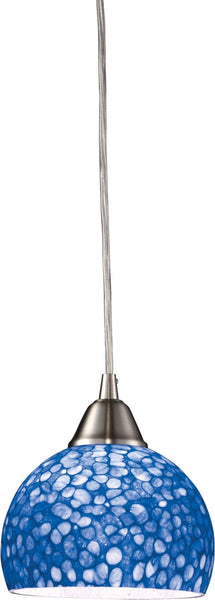 Cira 1 Light Led Pendant In Satin Nickel With Pebbled Blue Glass