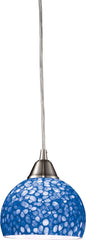 Cira 1 Light Led Pendant In Satin Nickel With Pebbled Blue Glass