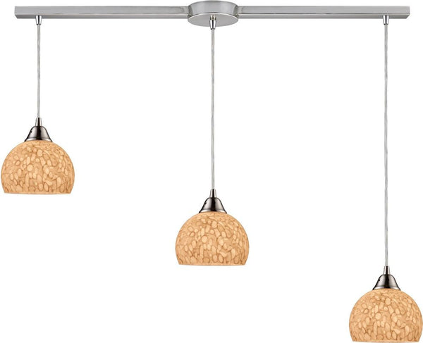 Cira 3 Light Pendant In Satin Nickel and Pebbled Gray-White Glass