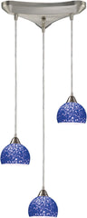 Cira 3 Light Pendant In Satin Nickel With Pebbled Blue Glass