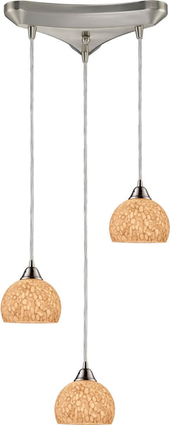 Cira 3 Light Pendant In Satin Nickel and Pebbled Gray-White Glass