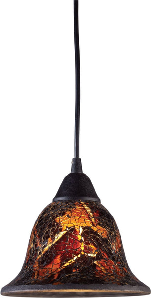 Firestorm 1 Light Pendant In Dark Rust and Firestorm Crackle Glass