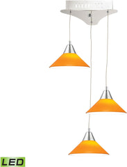 Cono 3 Light Led Pendant In Chrome With Yellow Glass