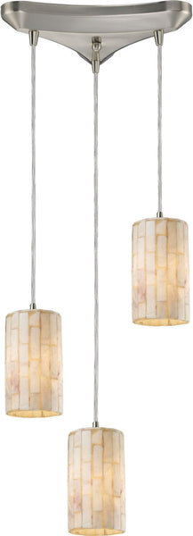 Coletta 3 Light Pendant In Satin Nickel and Genuine Stone
