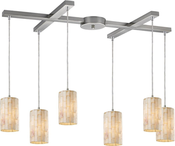 Coletta 6 Light Pendant In Satin Nickel and Genuine Stone