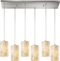 Coletta 6 Light Pendant In Satin Nickel and Genuine Stone