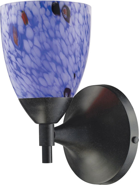 Celina 1 Light Sconce In Dark Rust and Starburst Blue Glass