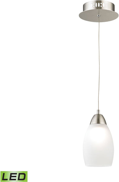 Buro 1 Light Led Pendant In Satin Nickel With White Glass