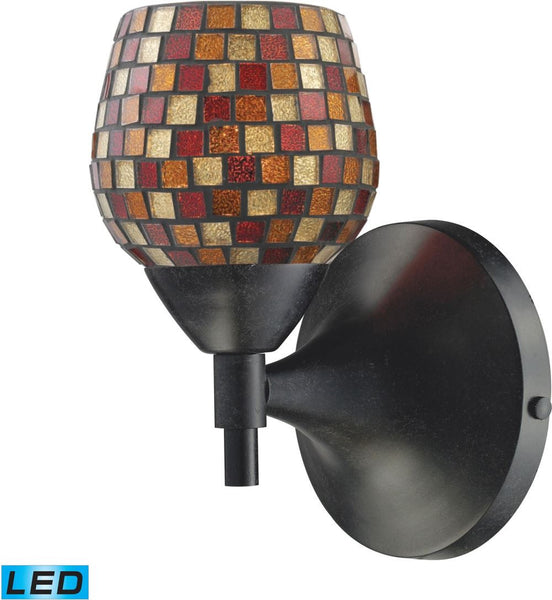 Celina 1 Light Led Sconce In Dark Rust and Multi Fusion Glass
