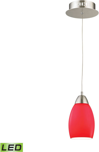 Buro 1 Light Led Pendant In Satin Nickel With Red Glass