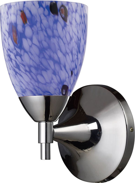Celina 1 Light Sconce In Polished Chrome and Starburst Blue Glass