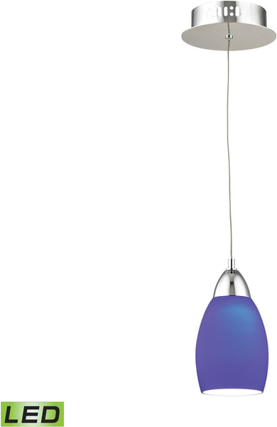 Buro 1 Light Led Pendant In Chrome With Blue Glass