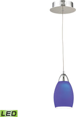 Buro 1 Light Led Pendant In Chrome With Blue Glass